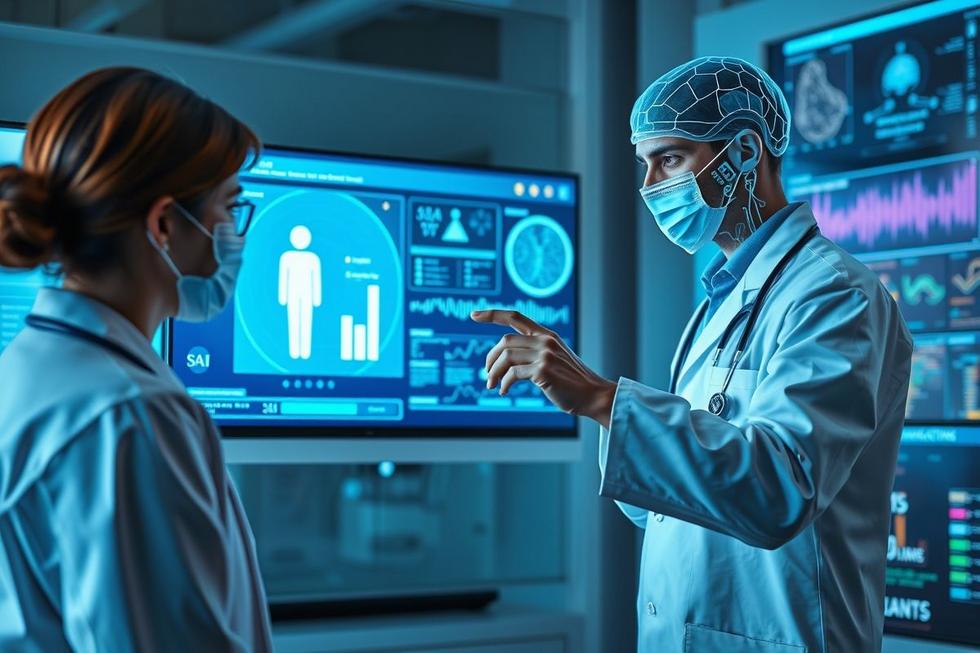 Profissional de saúde analisando a tecnologia de IA aplicada à reumatologia.