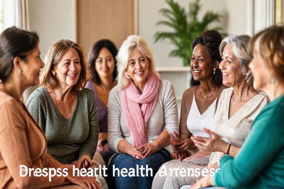 Grupo de mulheres conversando sobre saúde das mamas.