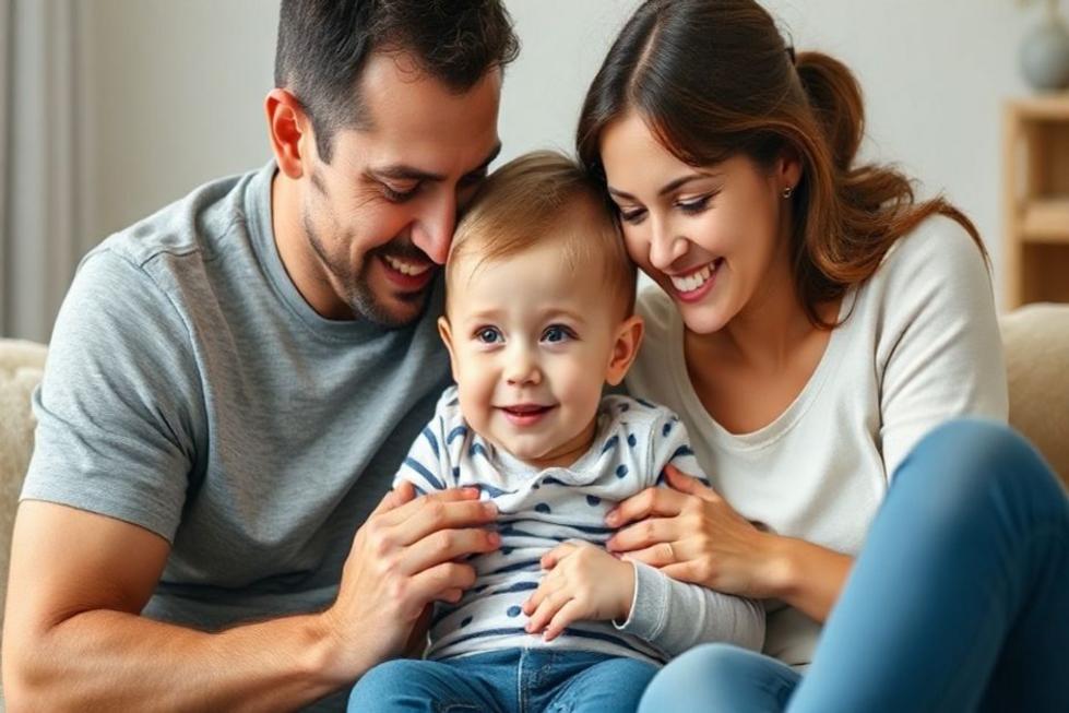 Imagem de família apoiando uma criança com mucopolissacaridose.