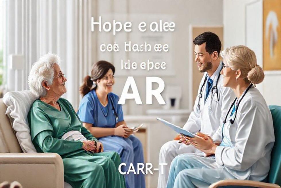 Cena mostrando pacientes e profissionais de saúde discutindo opções de tratamento em um ambiente de apoio, simbolizando a esperança da terapia CAR-T.